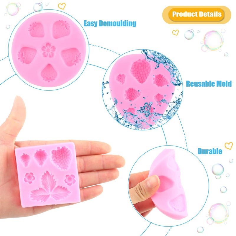 MIYAHOUSE Strawberry Fruit Fondant Mold Strawberry Flowers Leaves Silicone Molds For Cake Decoration Cupcake Topper Candy Chocolate Polymer Clay Gum Paste Set Of 4 - Image 2