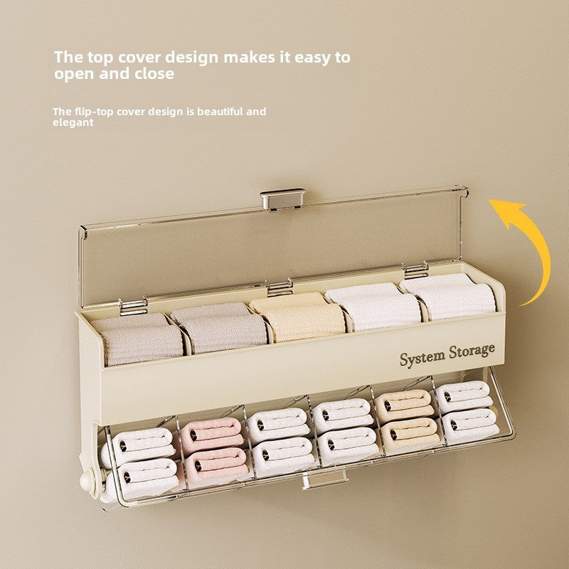 Storage Box Household Wall-mounted Underwear Storage Box Underwear Socks Punch-free Storage Rack Multifunctional Data Cable Finishing(Cream) - Image 2