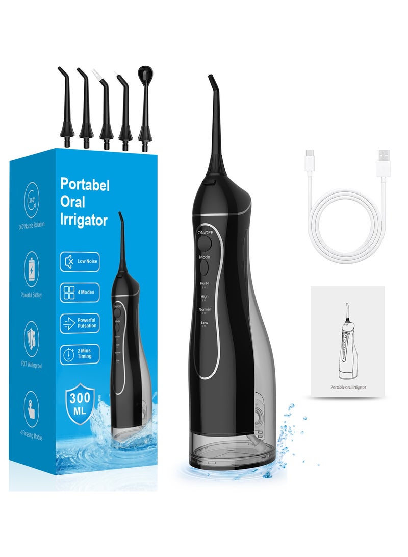 Digi Core جهاز تنظيف الأسنان بالماء، جهاز ري فموي محمول، 300 مل، منظف أسنان لاسلكي قابل لإعادة الشحن مع 4 أوضاع و5 رؤوس نفث، بطارية 2000 مللي أمبير/ساعة، شحن سريع من النوع C، مقاوم للماء IPX7، توقيت دقيقتان وجهاز تنظيف أسنان بالماء منخفض الضوضاء، تصميم للمنزل والسفر، أسود - Image 1