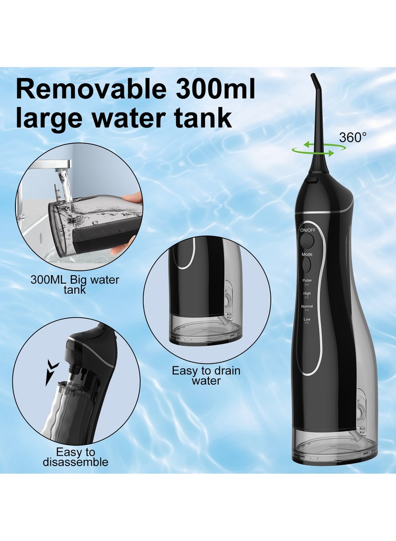 Digi Core جهاز تنظيف الأسنان بالماء، جهاز ري فموي محمول، 300 مل، منظف أسنان لاسلكي قابل لإعادة الشحن مع 4 أوضاع و5 رؤوس نفث، بطارية 2000 مللي أمبير/ساعة، شحن سريع من النوع C، مقاوم للماء IPX7، توقيت دقيقتان وجهاز تنظيف أسنان بالماء منخفض الضوضاء، تصميم للمنزل والسفر، أسود - Image 2