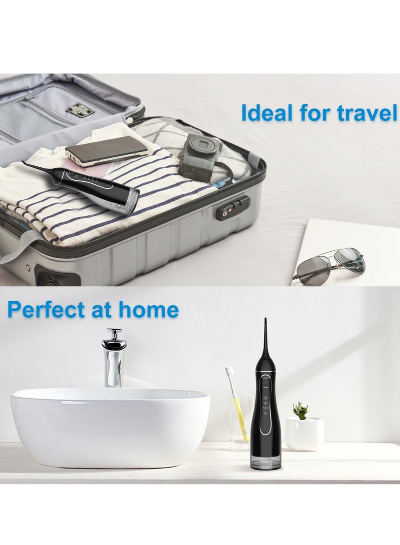 Digi Core جهاز تنظيف الأسنان بالماء، جهاز ري فموي محمول، 300 مل، منظف أسنان لاسلكي قابل لإعادة الشحن مع 4 أوضاع و5 رؤوس نفث، بطارية 2000 مللي أمبير/ساعة، شحن سريع من النوع C، مقاوم للماء IPX7، توقيت دقيقتان وجهاز تنظيف أسنان بالماء منخفض الضوضاء، تصميم للمنزل والسفر، أسود - Image 4