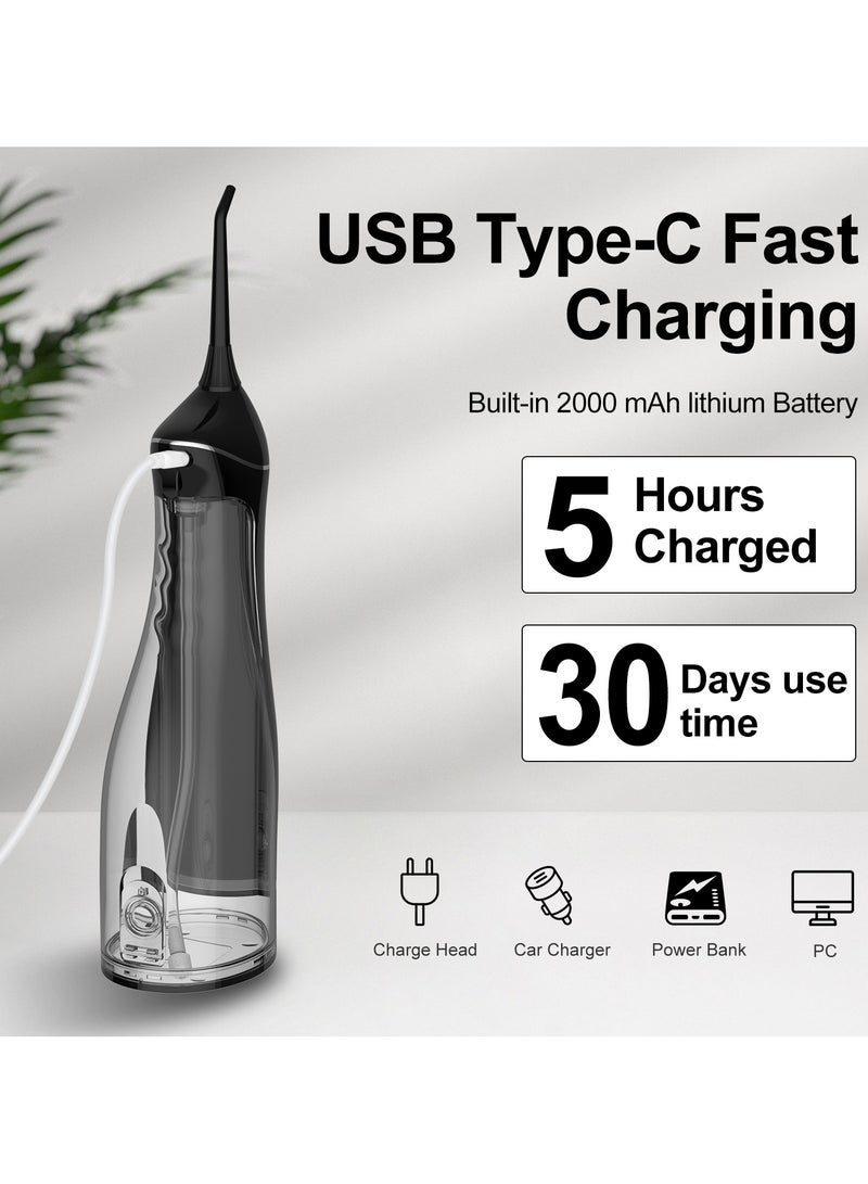 Digi Core جهاز تنظيف الأسنان بالماء، جهاز ري فموي محمول، 300 مل، منظف أسنان لاسلكي قابل لإعادة الشحن مع 4 أوضاع و5 رؤوس نفث، بطارية 2000 مللي أمبير/ساعة، شحن سريع من النوع C، مقاوم للماء IPX7، توقيت دقيقتان وجهاز تنظيف أسنان بالماء منخفض الضوضاء، تصميم للمنزل والسفر، أسود - Image 5