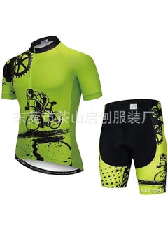 Summer Short-sleeved Riding Suit Moisture-wicking Bike Suit Road Bike Riding Suit Mens Riding Pants Silicone PadGreen Green