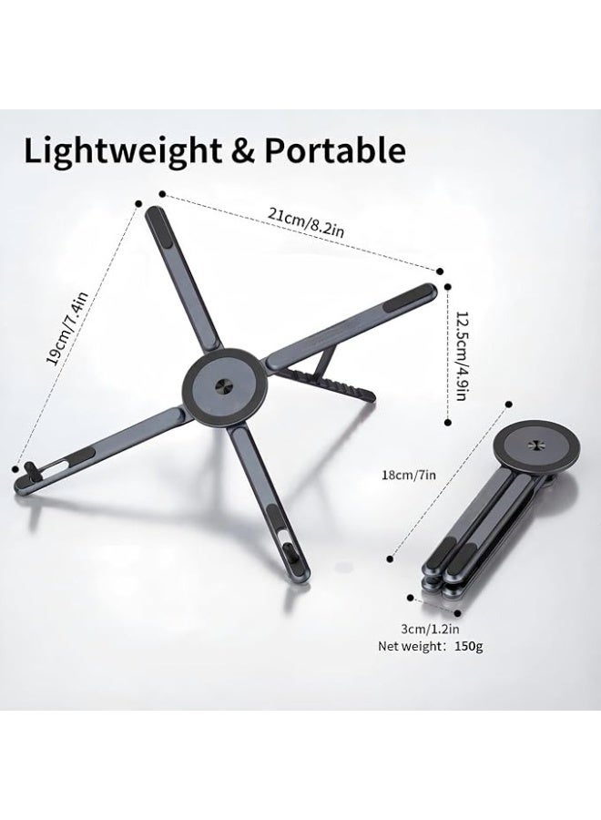 MONOGUE Adjustable Laptop Stand for Desk, MagSafe Compatible Portable Foldable Computer Riser for MacBook, iPhone, iPad, Tablet - Lightweight Aluminum, N52 Magnetic Grip, Perfect for Office, Home, Traveling - Image 2