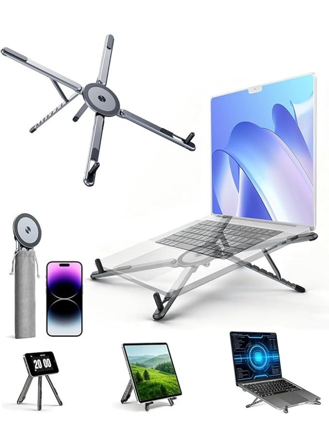 MONOGUE Adjustable Laptop Stand for Desk, MagSafe Compatible Portable Foldable Computer Riser for MacBook, iPhone, iPad, Tablet - Lightweight Aluminum, N52 Magnetic Grip, Perfect for Office, Home, Traveling - Image 1