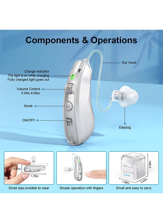 Urit Rechargeable Hearing Aids, Invisible Behind The Ear Hearing Amplifiers, Magnetic Assistive Listening Devices for Adults and Seniors with Noise Cancelling (Silver) - Image 2