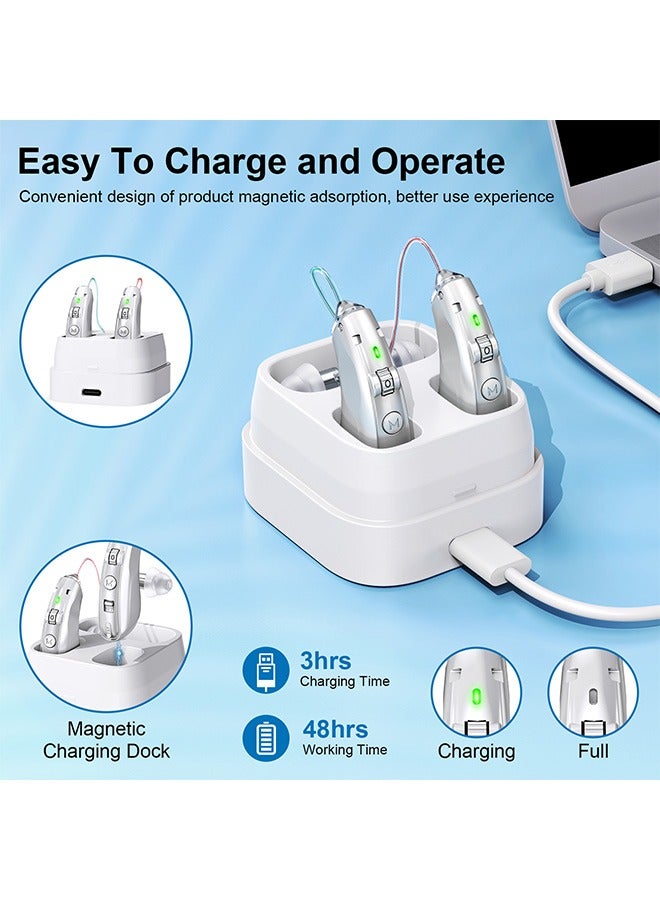 Urit Rechargeable Hearing Aids, Invisible Behind The Ear Hearing Amplifiers, Magnetic Assistive Listening Devices for Adults and Seniors with Noise Cancelling (Silver) - Image 4