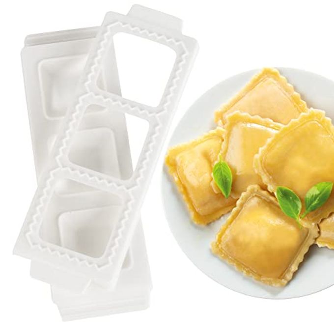 Jumbo Square 2" Ravioli Molds- Homemade Filled Pasta Maker- 2 Piece Tray & Press makes 3 Raviolis or Pastry at a Time, Easy to Use & Clean- Gift for Italian Dinner Pasta Night, Date Night Cooking