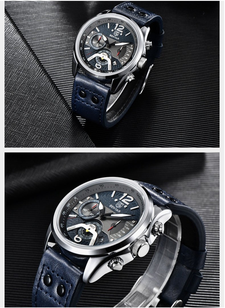BENYAR - Watches for Men Quartz Leather Water Resistant Watch  5171WTBU - Image 1
