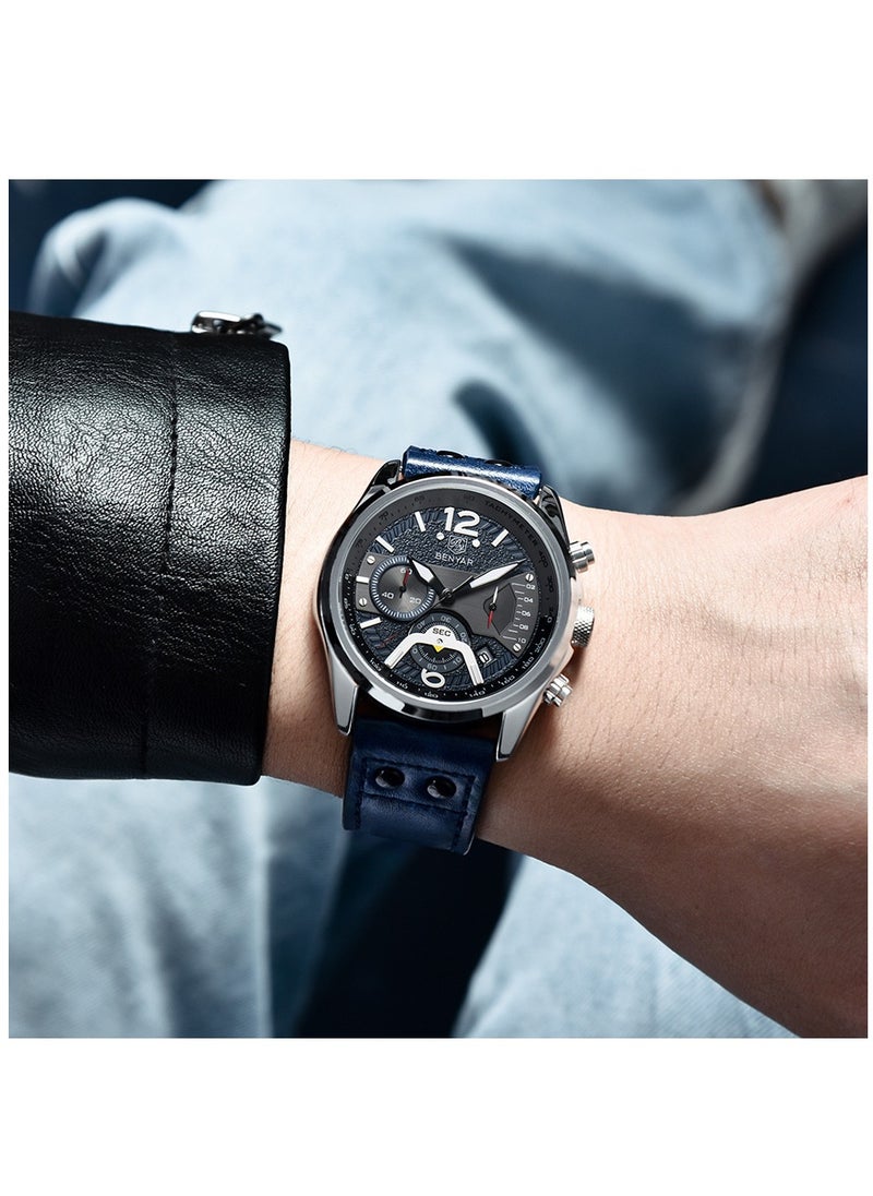 BENYAR - Watches for Men Quartz Leather Water Resistant Watch  5171WTBU - Image 1