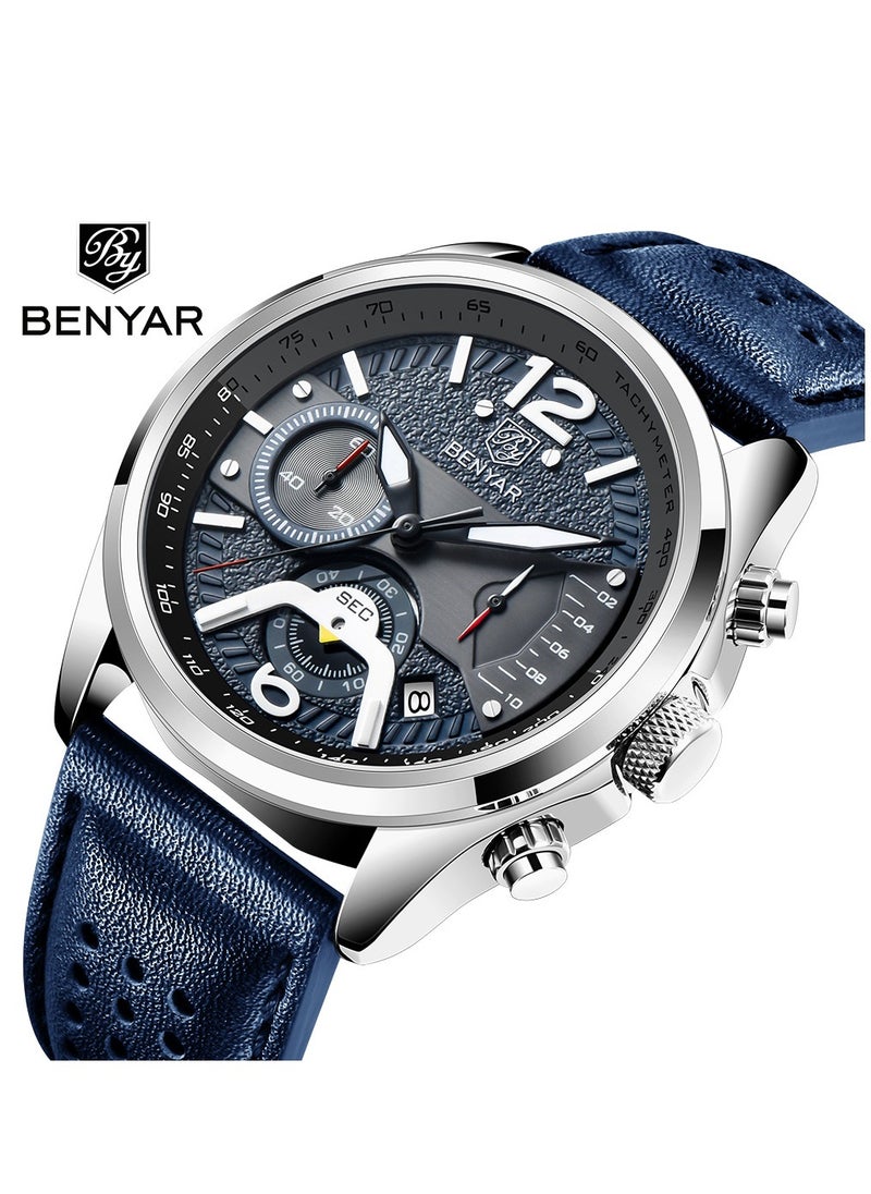 BENYAR - Watches for Men Quartz Leather Water Resistant Watch  5171WTBU - Image 1