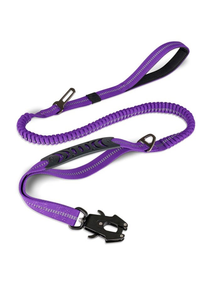 Joytale Tactical Dog Leash Heavy Duty, 4-6FT Shock Absorbing Bungee Lead with 2 Padded Handle, Metal Carabiner Clip, Car Seatbelt, Strong No Pull Leash for Medium Large X-Large Dogs, Purple  - Image 1
