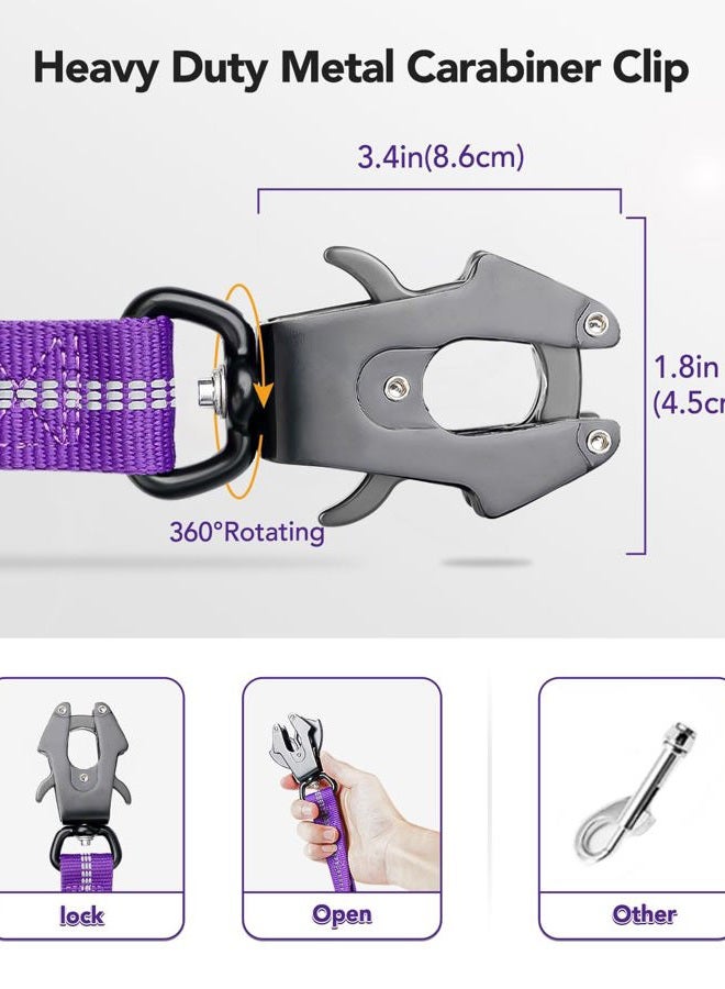 Joytale Tactical Dog Leash Heavy Duty, 4-6FT Shock Absorbing Bungee Lead with 2 Padded Handle, Metal Carabiner Clip, Car Seatbelt, Strong No Pull Leash for Medium Large X-Large Dogs, Purple  - Image 2