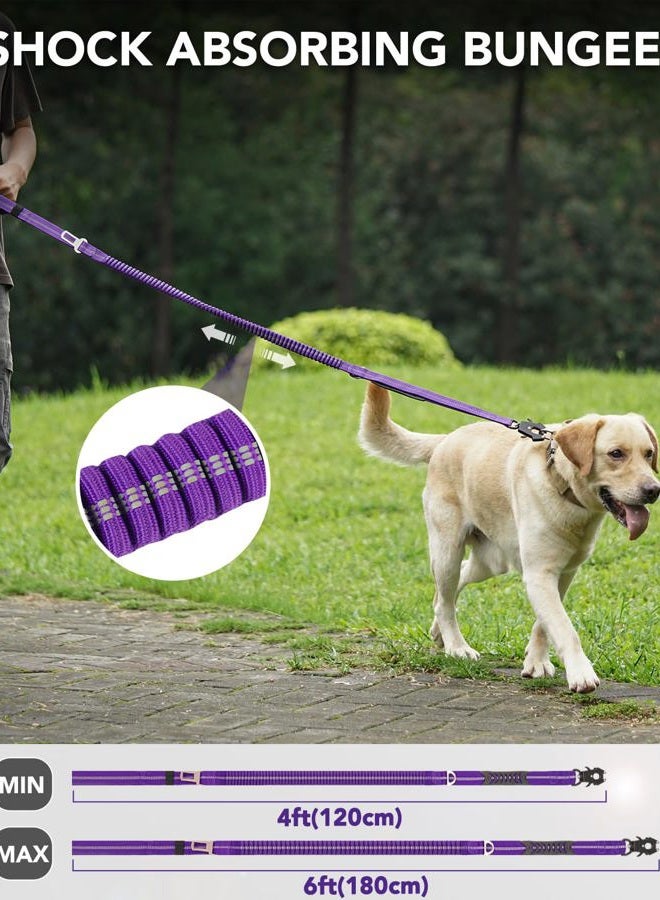 Joytale Tactical Dog Leash Heavy Duty, 4-6FT Shock Absorbing Bungee Lead with 2 Padded Handle, Metal Carabiner Clip, Car Seatbelt, Strong No Pull Leash for Medium Large X-Large Dogs, Purple  - Image 3