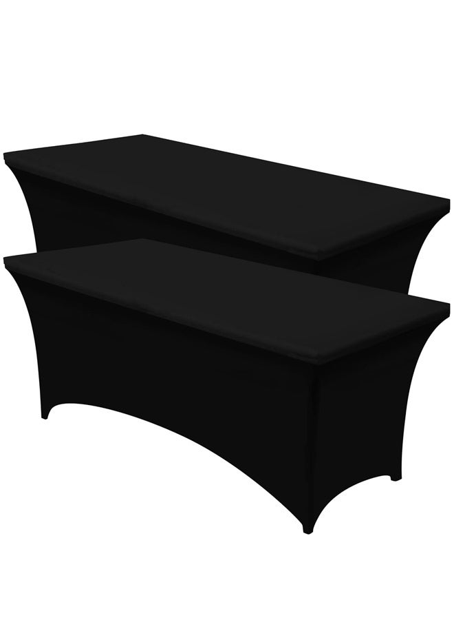 Generic 6ft Stretch Black Spandex Table Cloth for Standard Folding Tables - 2 Pack Universal Rectangular Fitted Tablecloth Protector for Wedding, Trade Show, Vendor Stand Washable  Table Cloth - Image 1