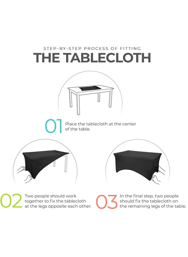 Generic 6ft Stretch Black Spandex Table Cloth for Standard Folding Tables - 2 Pack Universal Rectangular Fitted Tablecloth Protector for Wedding, Trade Show, Vendor Stand Washable  Table Cloth - Image 4