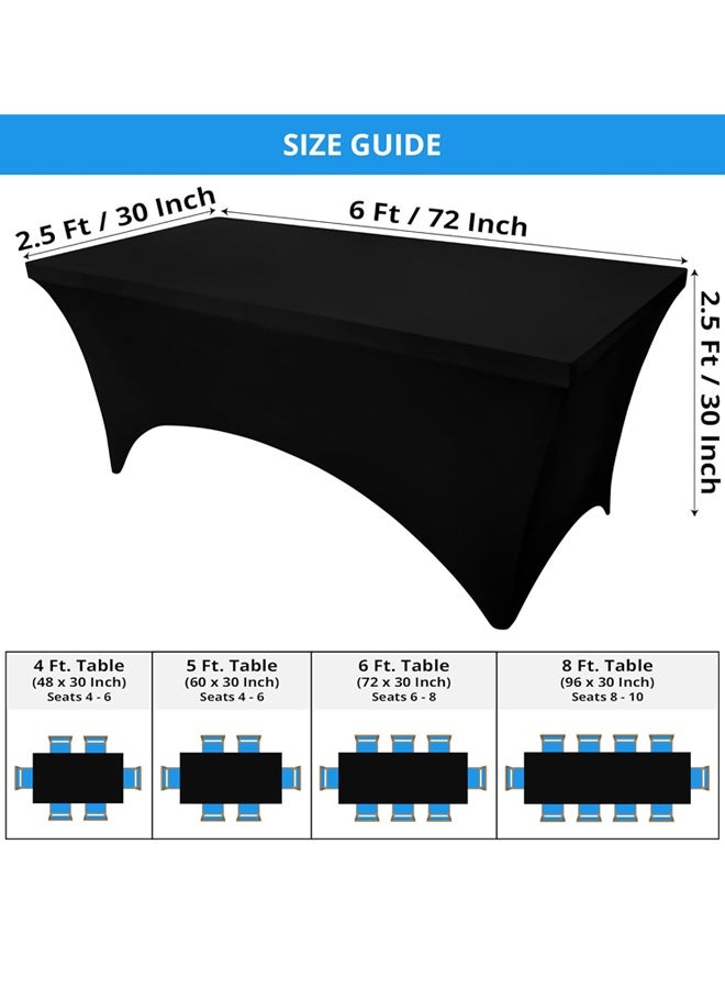 Generic 6ft Stretch Black Spandex Table Cloth for Standard Folding Tables - 2 Pack Universal Rectangular Fitted Tablecloth Protector for Wedding, Trade Show, Vendor Stand Washable  Table Cloth - Image 3