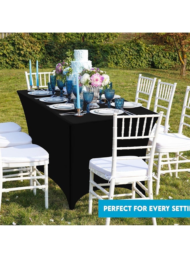 Generic 6ft Stretch Black Spandex Table Cloth for Standard Folding Tables - 2 Pack Universal Rectangular Fitted Tablecloth Protector for Wedding, Trade Show, Vendor Stand Washable  Table Cloth - Image 2