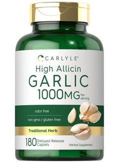 CARLYLE Garlic Supplement With High Allicin ; 180 Caplets ; Odorless Garlic Pills ; Vegetarian Nongmo Gluten Free  - Image 1