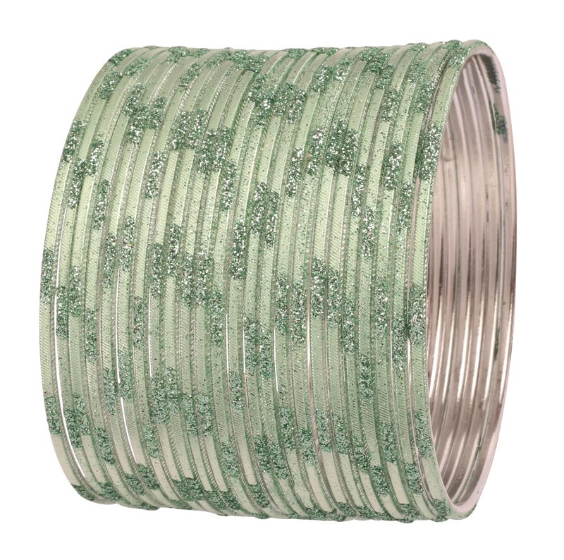 Touchstone NEW! Indian Bollywood Fresh Fashion Trend Setter Engraved Work Scintillating Rhinestone Moss Green Pastel Designer Jewelry Adorable Bracelets Bangle. Set Of 24.For Women. - Image 1
