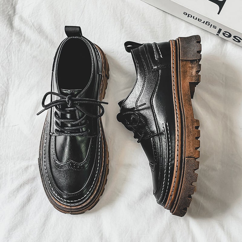 Bloch Mens Shoes Summer Dress Business Casual British Black Youth Sports Soft Face Increased Height Trendy Shoes Black brown 