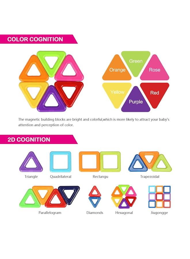 Faylor Magnetic Building Blocks Castle Magnetic Toys Magnet Tiles Gift Magnetics Construction Booklet Learning & Development Kids Games Toys Gift With Portable Bag For Boys Girls (76Pcs) - Image 3