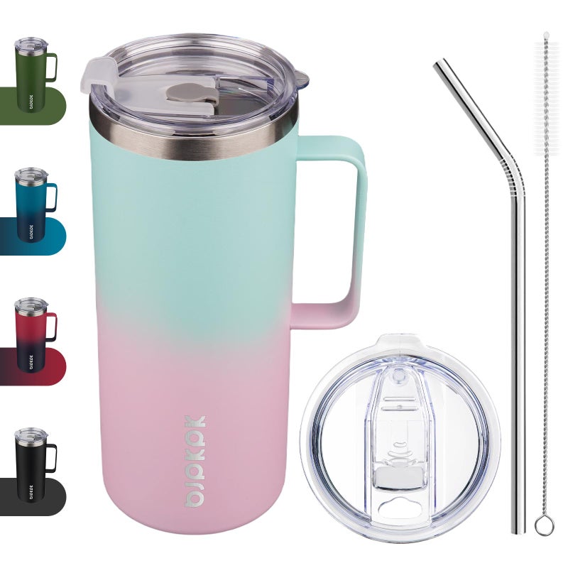 BJPKPK Insulated Coffee Mug with 2 Lids, 32oz Stainless Steel Insulated Tumbler with Handle, Double Wall Vacuum Coffee Cups, BPA Free Travel Mug for Coffee, Tea and Drinks, Marshmallow - Image 1