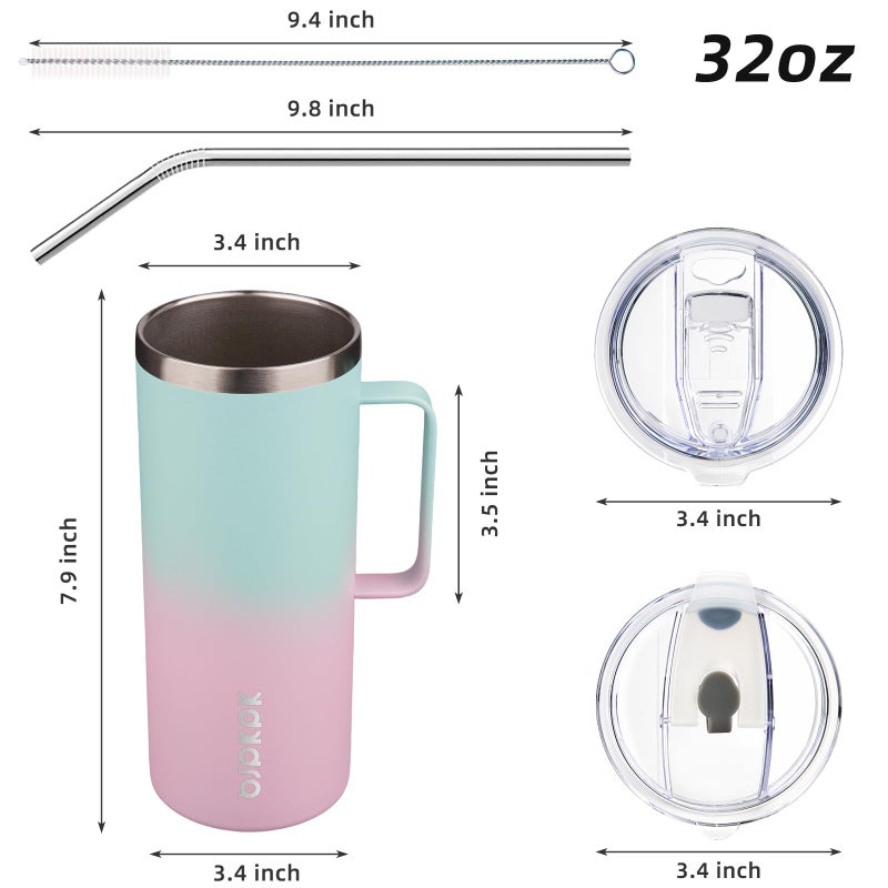 BJPKPK Insulated Coffee Mug with 2 Lids, 32oz Stainless Steel Insulated Tumbler with Handle, Double Wall Vacuum Coffee Cups, BPA Free Travel Mug for Coffee, Tea and Drinks, Marshmallow - Image 5