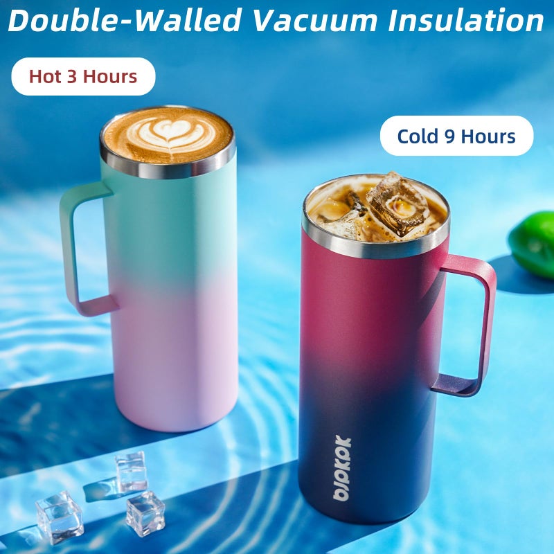 BJPKPK Insulated Coffee Mug with 2 Lids, 32oz Stainless Steel Insulated Tumbler with Handle, Double Wall Vacuum Coffee Cups, BPA Free Travel Mug for Coffee, Tea and Drinks, Marshmallow - Image 4