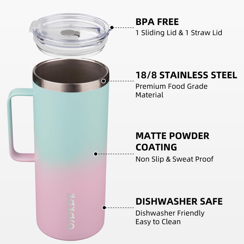 BJPKPK Insulated Coffee Mug with 2 Lids, 32oz Stainless Steel Insulated Tumbler with Handle, Double Wall Vacuum Coffee Cups, BPA Free Travel Mug for Coffee, Tea and Drinks, Marshmallow - Image 2