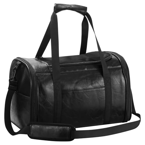 Lasaviin Fashion Leather Dog Carrier Cat Carrier Airline Approved Pet Carrier for Small Medium Dogs Cats Under 15Lbs Collapsible Soft Sided Travel Puppy Carrier - Image 1