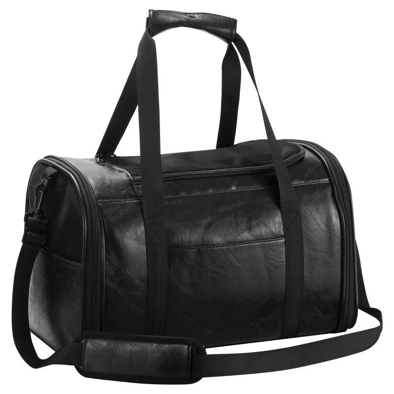 Lasaviin Fashion Leather Dog Carrier Cat Carrier Airline Approved Pet Carrier for Small Medium Dogs Cats Under 15Lbs Collapsible Soft Sided Travel Puppy Carrier - Image 2