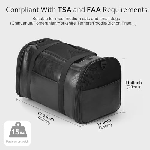 Lasaviin Fashion Leather Dog Carrier Cat Carrier Airline Approved Pet Carrier for Small Medium Dogs Cats Under 15Lbs Collapsible Soft Sided Travel Puppy Carrier - Image 3