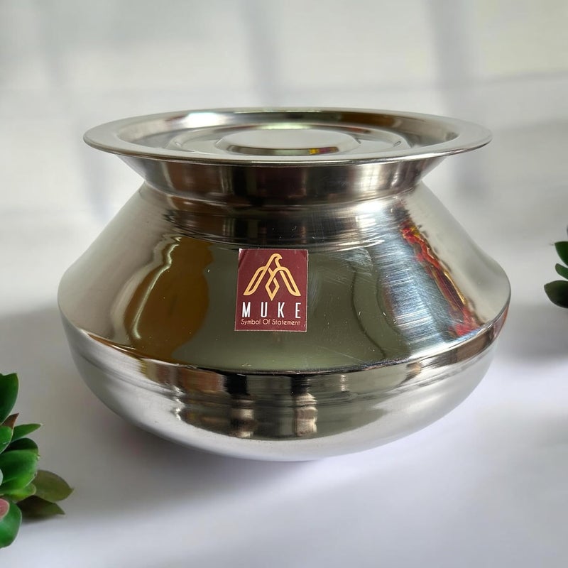 MUKE Stainless Steel Handi degchi with Lid bhgona Milk Pot/Handi for Home and Kitchen Cooking(Pongal Handi) 2.5liter - Image 1