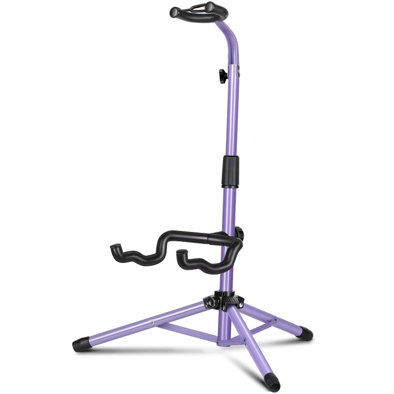 CAHAYA Folding Universal Guitar Holder - Floor Stand for Acoustic, Electric & Bass Guitars (Purple) - Image 1