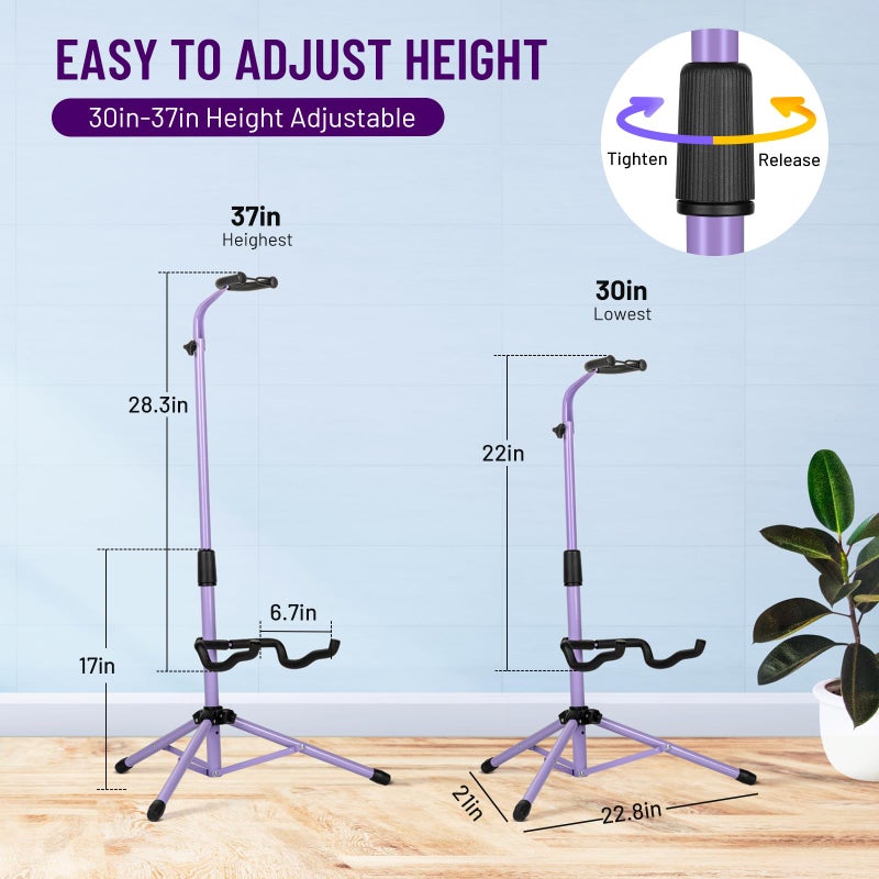 CAHAYA Folding Universal Guitar Holder - Floor Stand for Acoustic, Electric & Bass Guitars (Purple) - Image 4