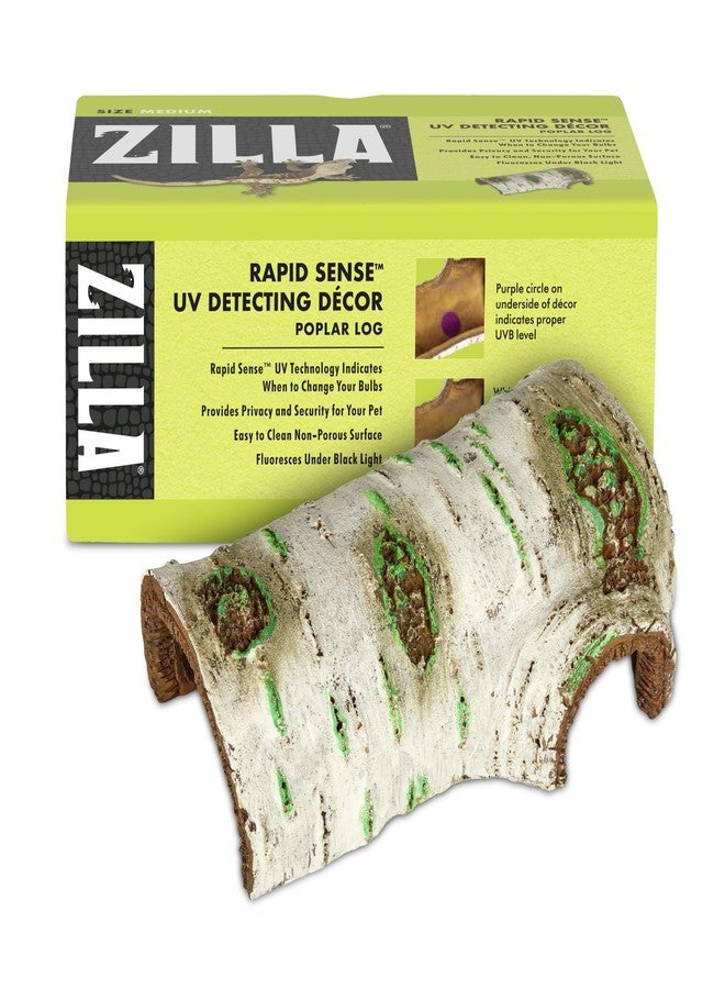 Zilla Rapid Sense UV Detecting Pet Reptile Terrarium Décor, Detects UVB Levels, Poplar Log, Medium - Image 1