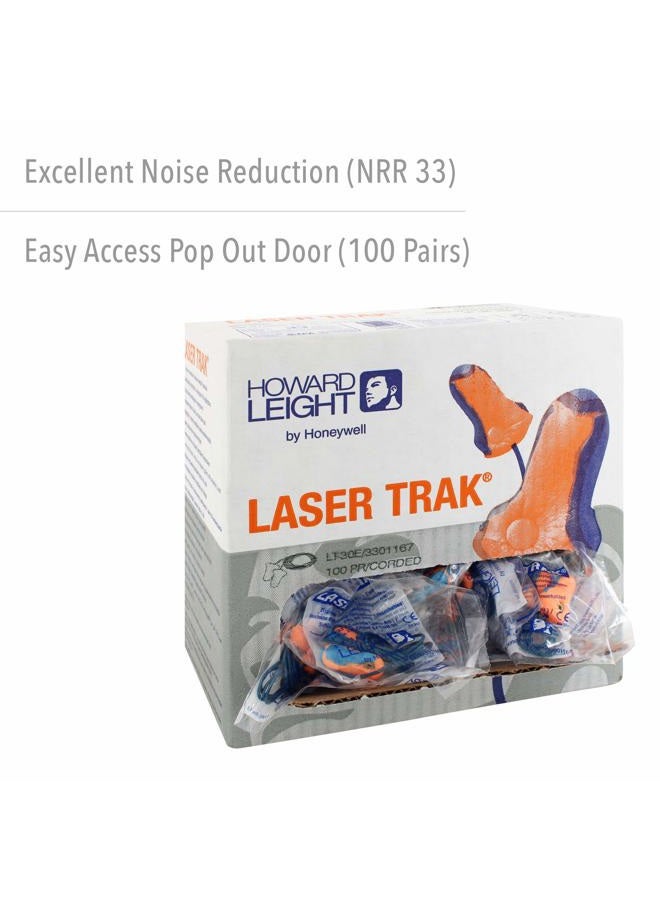 Howard Leight by Honeywell LT-30 Hundred-Pair 32NRR Laser Trak Corded Single-Use Earplugs - Orange/Blue - Image 2