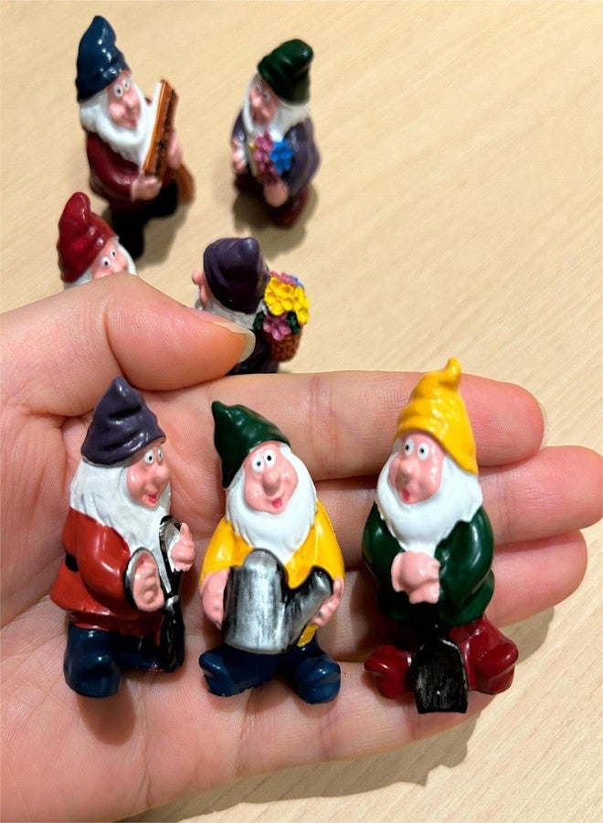 Eysinyge Set of 7 Mini Garden Gnomes, Tiny Gnome Figurines for Miniature Fairy Garden Decor, Plant Pot Decorations, Dashboard Ornaments - Image 5