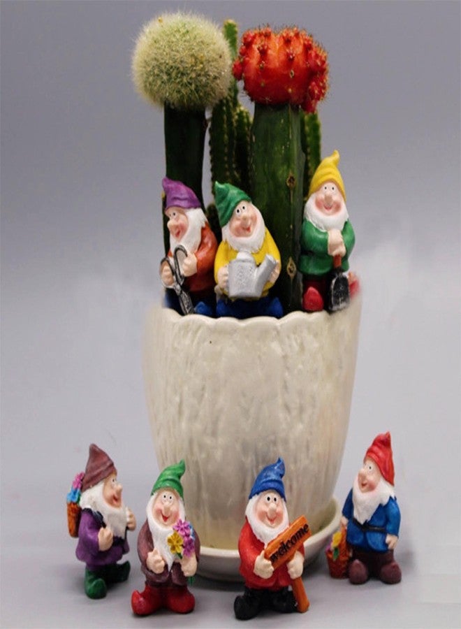 Eysinyge Set of 7 Mini Garden Gnomes, Tiny Gnome Figurines for Miniature Fairy Garden Decor, Plant Pot Decorations, Dashboard Ornaments - Image 3