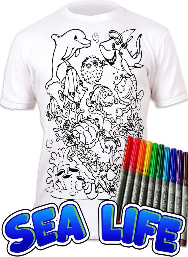 Splat Planet Color-in Sea Life T-Shirt with 6 Non-Toxic Washable Magic Pens - Color-in and Wash Out T-Shirt (7-8 Years) White - Image 3