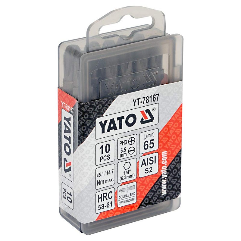 Yato YT-78167 De Screwdriver Bits 1/4Inch X65 mm Ph3-6,5mm 10 Pcs |Power Tools|hand Tools|Industrial Tools|Screwdriver for Home, Multicolour - Image 2