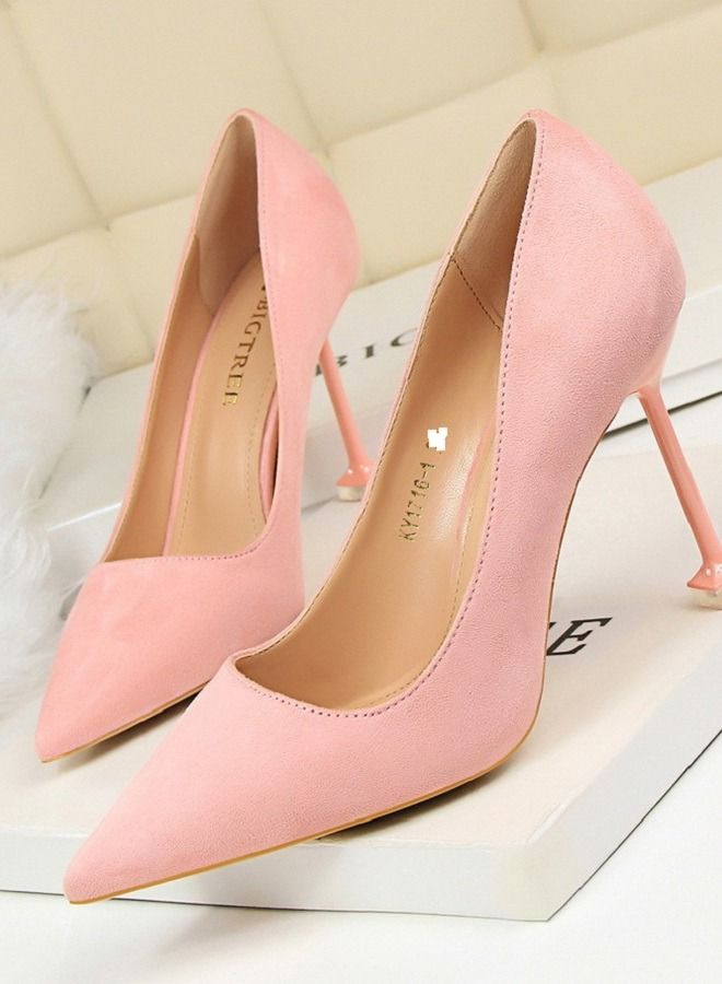 BIGTREE Suede Shallow Pointed High Heels 9.5CM Pink