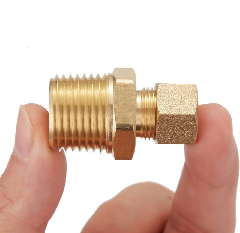 LitOrange 2 Pack Metal Brass Compression Tube Pipe Fitting Connector, Straight Coupling Adapter, 3/8" Tube OD x 1/2" NPT Male（Pack of 2) - Image 2