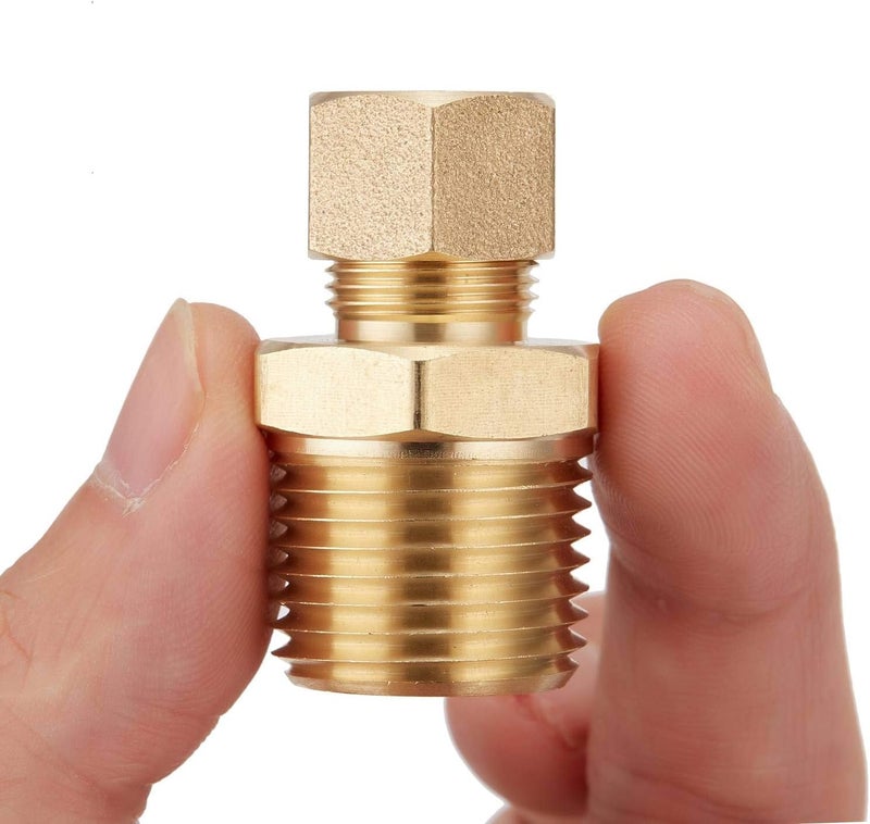 LitOrange 2 Pack Metal Brass Compression Tube Pipe Fitting Connector, Straight Coupling Adapter, 3/8" Tube OD x 1/2" NPT Male（Pack of 2) - Image 1