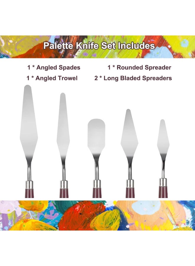 11 Pcs Palette Knife Set, 5 Pcs Stainless Steel Palette Knives and 6 Pcs Plastic Scrapers, Painting Accessories for Oil Acrylic Canvas Painting Color Mixing Thick Paint Applications (Red) - Image 4