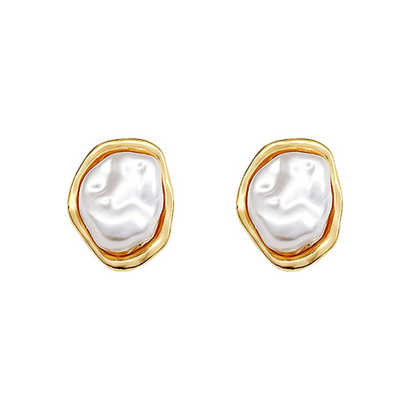 GLMOCM Baroque Pearl Stud Earrings For Women 14k Gold Plated Irregular Pearls Earrings Chunky Big Pearl Earrings Vintage pearl Statement Earrings Jewelry Gift For Women (Gold A) - Image 1