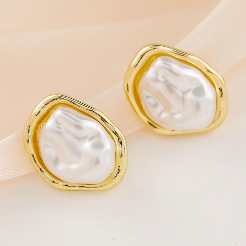 GLMOCM Baroque Pearl Stud Earrings For Women 14k Gold Plated Irregular Pearls Earrings Chunky Big Pearl Earrings Vintage pearl Statement Earrings Jewelry Gift For Women (Gold A) - Image 4