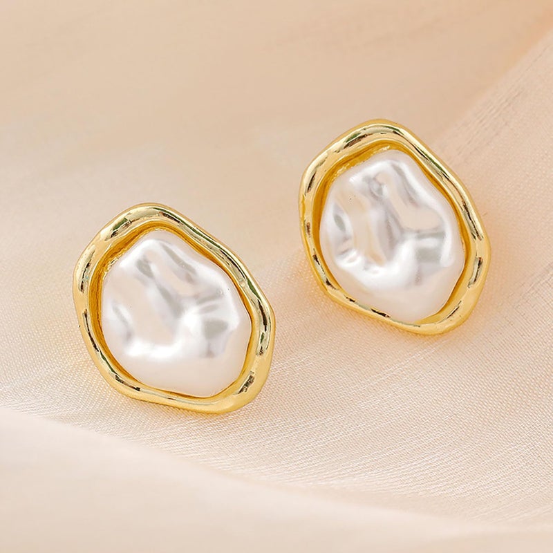 GLMOCM Baroque Pearl Stud Earrings For Women 14k Gold Plated Irregular Pearls Earrings Chunky Big Pearl Earrings Vintage pearl Statement Earrings Jewelry Gift For Women (Gold A) - Image 5