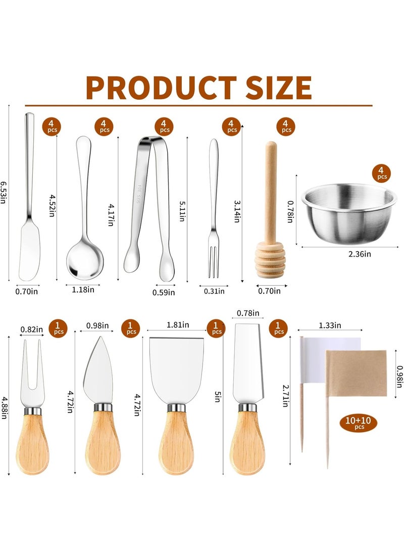 Soofam 48 Pcs Charcuterie Boards Accessories Butter Spreader Knives Set Stainless Steel Cheese Mini Serving Tongs Spoons Forks Dipping Bowl Toothpick Flags Utensil for Pastry Making Wedding Christmas(Sliver) - Image 4